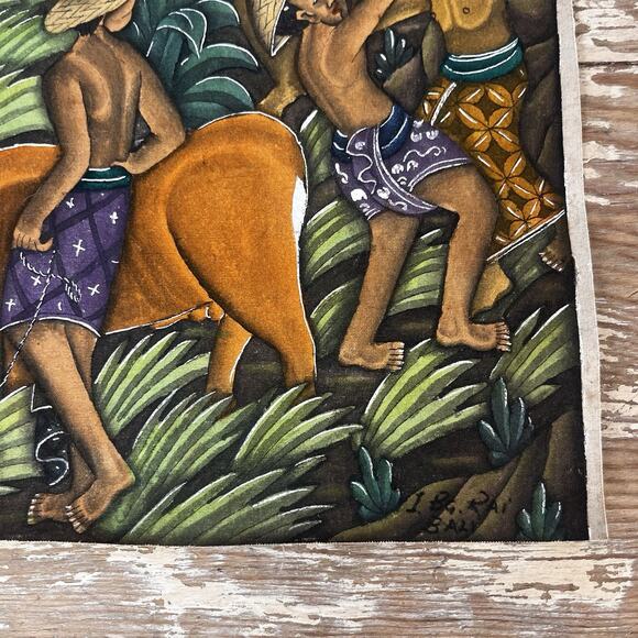 Vintage Balinese Gouache Painting I.BG Rai Bali Village Scene Rice Harvest 11x8” - Picture 10 of 15